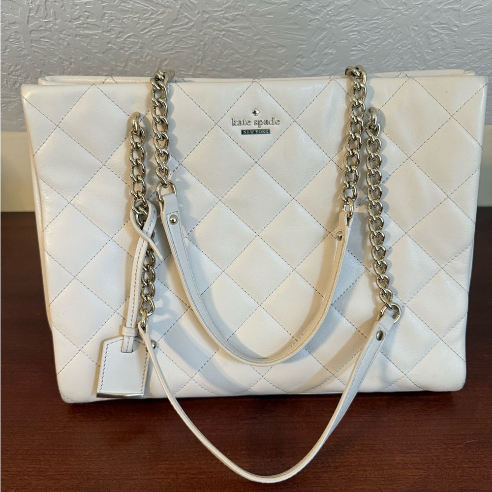 kate spade White Quilted Leather Chain-Handle Tote